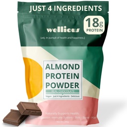 proteína de amêndoa em pó (chocolate) - 18 Grams de proteína Vegan pura e saudável para mulheres e homens - perfeito sem glúten, sem soja e suave Gut Friendly Protein Pó para nutrição esportiva