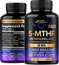 NUTRAHARMONY L Metilfolato 15 mg - 5-MTHF Suplemento de metilfolato mais metil B12, vitaminas B2 & B6, magnésio - Made in USA, 60 cápsulas para 2 meses