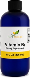 Vitamina líquida B1 Drops - Suplemento diário de tiamina para apoiar a digestão, sistema nervoso, saúde do coração, alívio do estresse, impulsionador de energia natural - 500% DV, 288 Servings por garrafa - 8 fl. oz