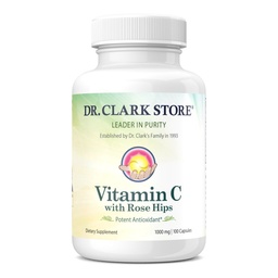 Dr. Clark Vitamina C com Rose HIPS Suplemento – 1000mg, 100 Cápsulas de Gelatina, Suporte Imune e Proteção Antioxidante