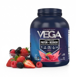 Vega Sport Vega Protein Powder + Recuperação - 30g Planta Based Protein per Serving, Berry, 45 Servings, 5g BCAAs, Probióticos, NSF Certified, Para Shakes & Smoothies, 4.2lbs (Packaging May Vary)
