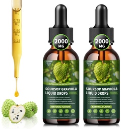 (2 Pack) Soursop Graviola Liquid Drops 2000mg, 98% Absorção para suporte celular e regeneração, Imune Boost, Fígado, Herbal Goodness, Soursop Bitters Liquid-Sugar/Gluten Free, Natural Flavor, 4 Fl Oz
