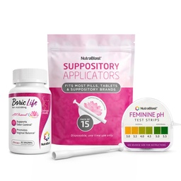 Supositórios vaginais de ácido bórico NutraBlast 600mg (contagem de 30 mg) w/Descartáveis Aplicadores Supositórios vaginais (15-Pack) e tiras de teste de pH feminino 3.0-5.5 (rolagem de 100 testes)