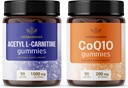 Kit HERBAMAMA L-Carnitina e CoQ10 - pacote de 1500 mg de acetil L-Carnitina e 200 mg de coenzima Q10 Gummies - Vegan, Não-GMO, Gelatina-Free - 2 Pack