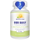 Nossas Vites diárias L-Metilfolato 5 mg / 5000 mcg de dosagem máxima Folato ativo, 5-MTHF, Filler Livre, Glúten Livre, Não-GMO, Cápsulas vegetarianas Contagem 90 (3 Mês de Fornecimento)