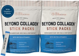 Live Conscious Beyond Collagen Peptides pó não aromatizado Pacotes-Hidrolisado Colágeno pó-Cabelo unhas da pele e apoio conjunto - Multi tipo Colágeno Suplementos para mulheres e homens 30 Pack (2pk)