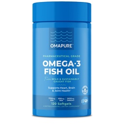 OMAPURE suplementos de óleo de peixe com ácidos gordos Omega 3 (1 garrafa, 120 Softgels) - alta EPA, DHA, & IFOS Pills óleo de peixe apoiar coração e saúde conjunta - óleo de peixe arroto promove a função cerebral