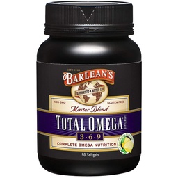 Total de Barlean Omega 3 6 9 Softgels, Suplemento de óleo de peixe misturado com Borage e óleo de linhaça, 1.000 mg Omegas ALA, EPA, DHA e GLA para suplementos de apoio conjunto e saúde do coração, 90 contagem