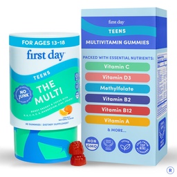 Primeiro dia Vitaminas para adolescentes - adolescentes multi Vitaminas para meninas e meninos 12-17, Frutas orgânicas e mistura de legumes - 12 Nutrientes chave: vitaminas A, B1, B2, B6, B9, B12, C, D3, E, K2-30 dia fornecimento