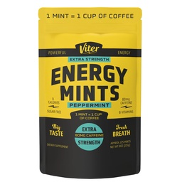 Viter Energia Extra Força Menta Cafeinada 80mg Cafeína, B Vitaminas, Açúcar Livre. (Peppermint, 8 onças, Bolsa em massa)