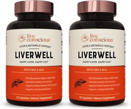 LiverWell Liver Cleanse, Rejuvenescimento, Suporte Metabólico - Suplemento Fígado para Saúde do Fígado w / Altamente Biodisponível extrato de cardo de leite, N-Acetil Cisteína, Ácido Alfa Lipóico, Zinco, Selênio - 2 Pack