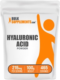 BulkSuplements.com Pó de ácido hialurônico - como Hialuronato de sódio, Suplementos de ácido hialurônico - Grau alimentar, sem glúten - 215mg por serviço, 100g (3,5 oz) (Pacote de 1)