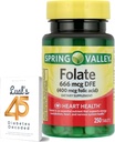 LUAL Spring Valley Folato 666 mcg DFE (400 mg Ácido Fólico) 250 CountBundle 45 Diabetes Decodificado, Suplemento de Folato para Mulheres