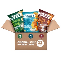 Quest Nutrition Protein Chips Variety Pack, BBQ, Cheddar & Creme Azedo, Creme Azedo & Cebola, Alta Proteína, Baixo Carbo, 1,1 oz (Pack de 12)
