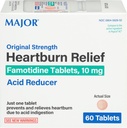 Major Força original Azia alívio - comprimidos de famotidina, 10 mg - redutor de ácido - 60 comprimidos