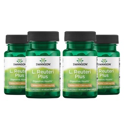 Swanson L. Reuteri Probiotic Plus w/L. Rhamnosus L. Acidophilus & FOS Suporte Digestivo Prebiótico - Promove a Gut Health w/ 7 Bilhões de UFC por cápsula - (30 Cápsulas Veggie) (4 Embalagem)