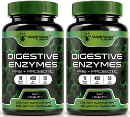 Enzimas Digestivas com Probióticos e Prebióticos, 450mg, 5 bilhões de UFC - Pure Super Digestion Cápsulas - Enzimas Digestivas para Mulheres e Homens Suporte Digestion & Gut Health - 120 Count (Pack of 2)