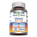 Fórmulas surpreendentes Vitamina D3 5000 UI com Vitamina K2 100 Mcg □ 120 Veggie Cápsulas Suplemento □ Não-GMO □ Gluten Free □ Made in USA