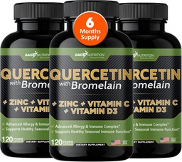 Gade Nutrition Quercetin com Vitamina C e Zinco - Quercetin 500mg - Quercetin com Bromelain - Zinc Quercetin - Quercetin Suplementos + Vitamina D3 (Não-GMO, Gluten-Free, Vegan) - 6 meses de fornecimento