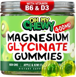 Centro-cheio de magnésio Glycinate Gummies 400MG - alta absorção para crianças, adolescentes e adultos - Suplemento para dormir, calma & relaxamento muscular com B6 & D3 - Glúten grátis & Vegan Friendly - 120 Contagem