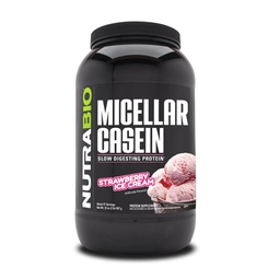 NutraBio Caseína Proteína Pó, Micellar Casien Pó, 25g de proteína de digestão lenta, ajuda a mantê-lo completo, Overnight recuperação muscular e crescimento, BCAA & EAA, Glúten livre, soja livre, 2.lb de morango sorvete