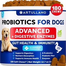 Probióticos para cães - Suporte Gut Saúde, Pele Comichão, Alergias, Imunidade, Balanço Levedura - Dog Probióticos e Enzimas Digestivas com Prebióticos - Reduzir Diarréia, Gás - 180 Mastigações Probiótico para cães