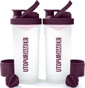 Utopia Home Shaker Bottle 2 Pack - 24 Once Plástico Protein ou Cocktail Shaker Garrafa para treino pré e pós com Twist & Lock Protein Box Armazenamento (Limpar / Alum)