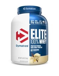 Dymatize Elite 100% Whey Protein Powder, Vanilla, 25g de proteína, 5,5g BCAAs, Menos de 140 Cal., Gluten Free, 2g Carb, 2g Sugar, 3g Fat (67 Servings)