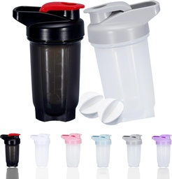 Shaker garrafa Protein Shakes Cup e 10-ounce / 300ML ShakerBottle com Whisk Balls, Protein ShakerBottles Set, plástico Non-BPA (Preto+Grey(2PCS))