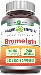 Fórmulas surpreendentes Bromelain 500mg 2400 GDU, Veggie Cápsulas □ Não-GMO □ Gluten Free □ Made in USA Ideal para Vegetarianos (240 Count)