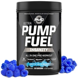 PMD Bomba Desportiva Combustível Ultra Insanidade - Bomba Premium Pré- Treino em Pó e Músculo, Maior Foco, Endurance & Recuperação, Creatina Premium, Arginina & Beta Alanine - Arctic Blue Blast (30 Servings)