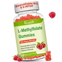 L-Metilfolato 15 mg chicletes com metil B12, suplemento de folato para humor, saúde do cérebro, suporte imunológico, sabor de framboesa, 60 contagem